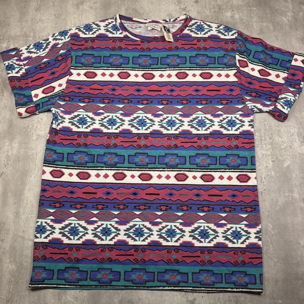 Vintage 90s Denim Republic Colorful Southwestern Aztec AOP NWT USA Made